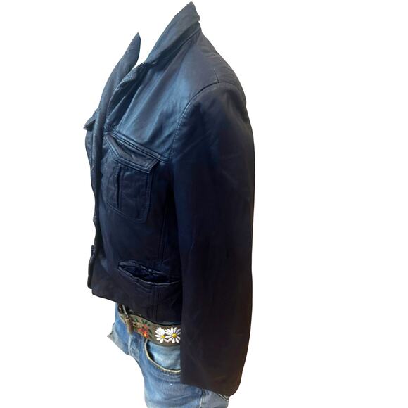 Zadig & Voltaire Blue Real Leather Jacket MEDIUM Cropped Lambskin Designer $800 - Picture 9 of 14